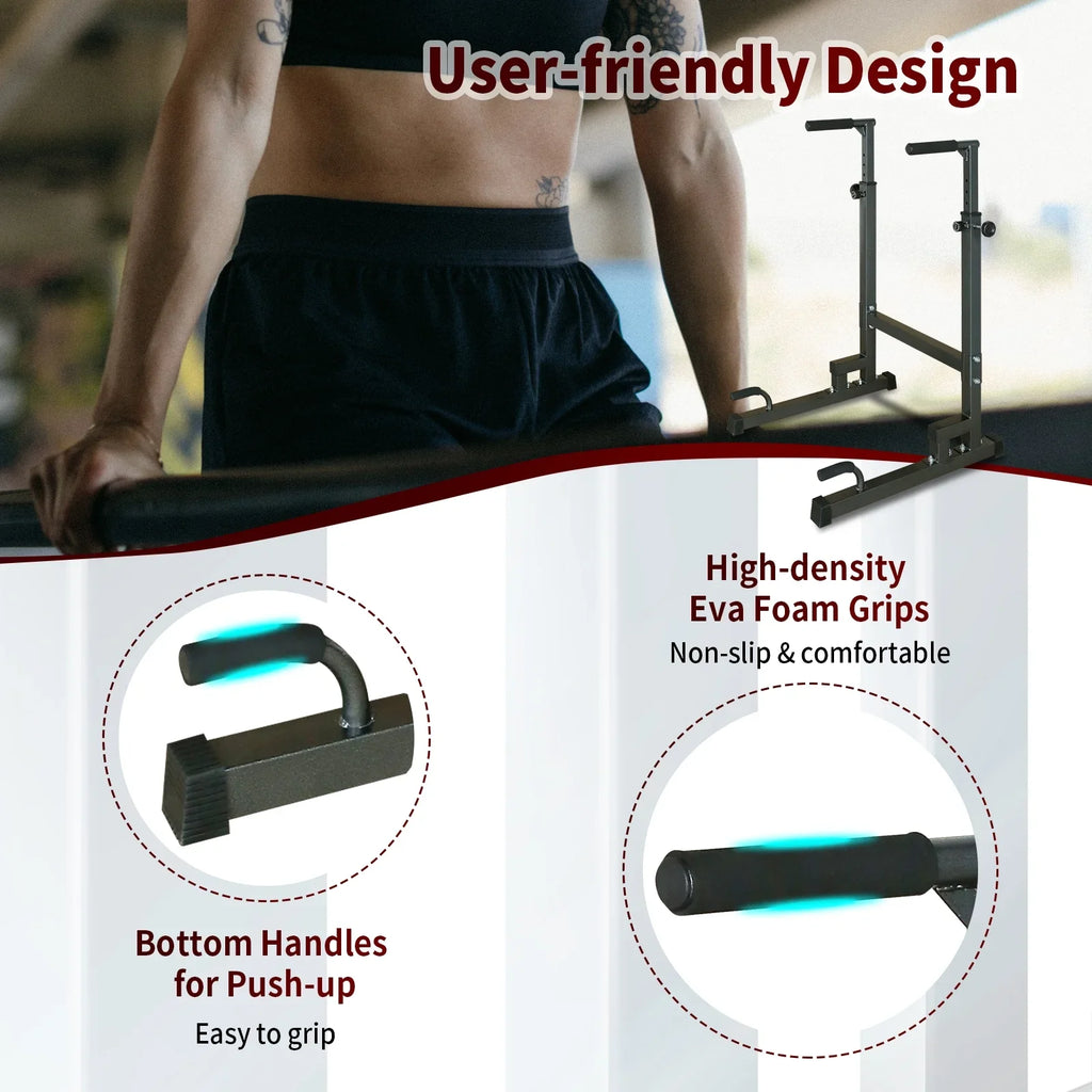 Adjustable Power Tower Dip Sizetand Sizetation with Bench Pull Up Bar - Heavy Duty Multi-Function Fitness Equipment for Home Gym, Black