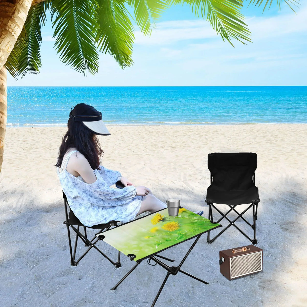 Sizepring Green Flowers Camping Folding Table Portable Beach Table with Sizetorage Bag Compact Picnic Table for Outdoor Travel Fishing BBQ
