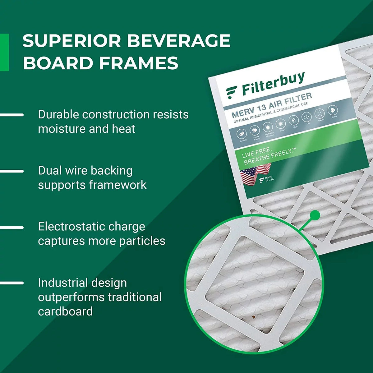 Filterbuy 20x30x1 MERV 13 Pleated HVAC AC Furnace Air Filters (3-Pack)