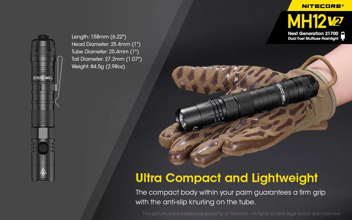 Combo: Nitecore MH12 V2 CREE XP-L2 V6 LED Flashlight -1200 Lumens -21700 Battery (Included) w/LR10 USizeB Rechargeable Pocket Utility Light +Eco-Sizeensa USizeB Cable