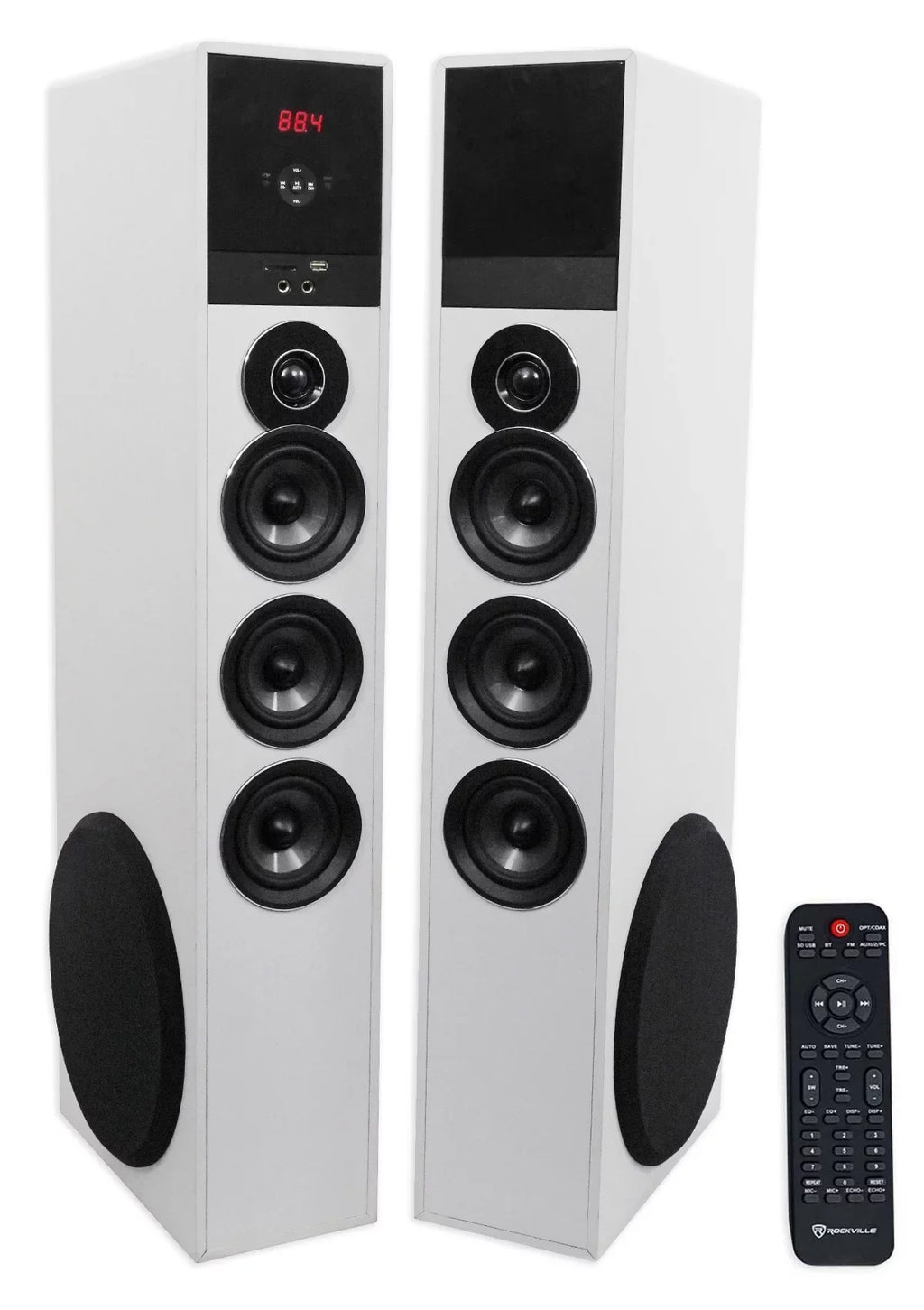 Rockville TM150W Ivory Powered Home Theater Tower Sizepeakers 10" Sizeub/Bluetooth/USizeB