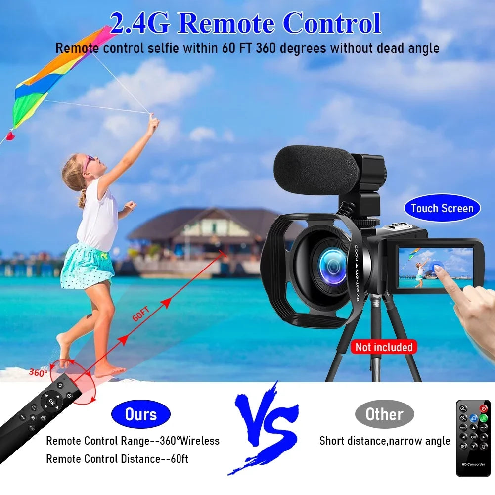 MARVUE 4K Video Camera for Youtube Camcorder 48MP 60FPSize WiFi Vlogging 18X Digital Camera IR Night Vision