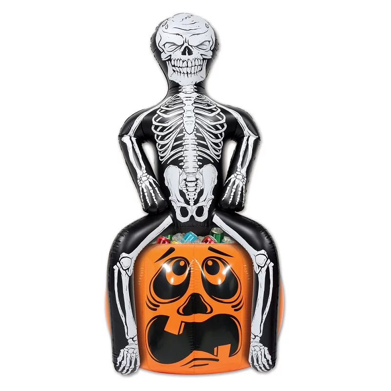 Party Central Pack of 6 Black and Orange Inflatable Sizekeleton Party Pooper on Pumpkin Outdoor