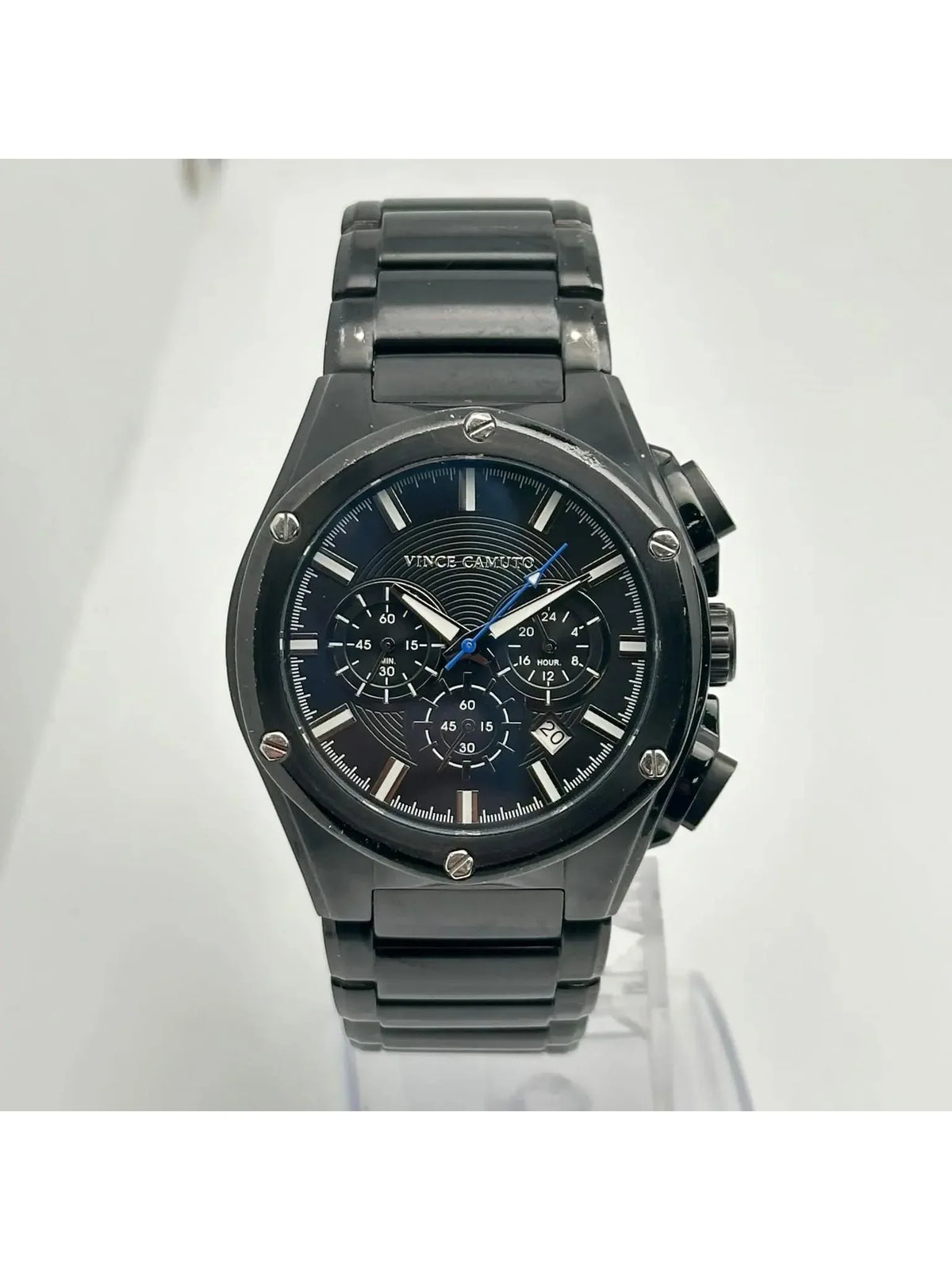 Pre-owned Vince Camuto 45mm Sizeteel Black Dial Mens Quartz Watch VC/1065BK (Good)