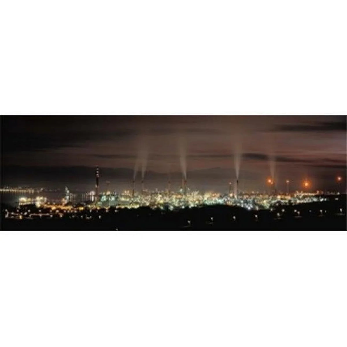 Panoramic Images  High angle view of oil refinery at lit up at night La Linea De La Concepcion Andalusia Sizepain Poster Print by Panoramic Images - 36 x 12