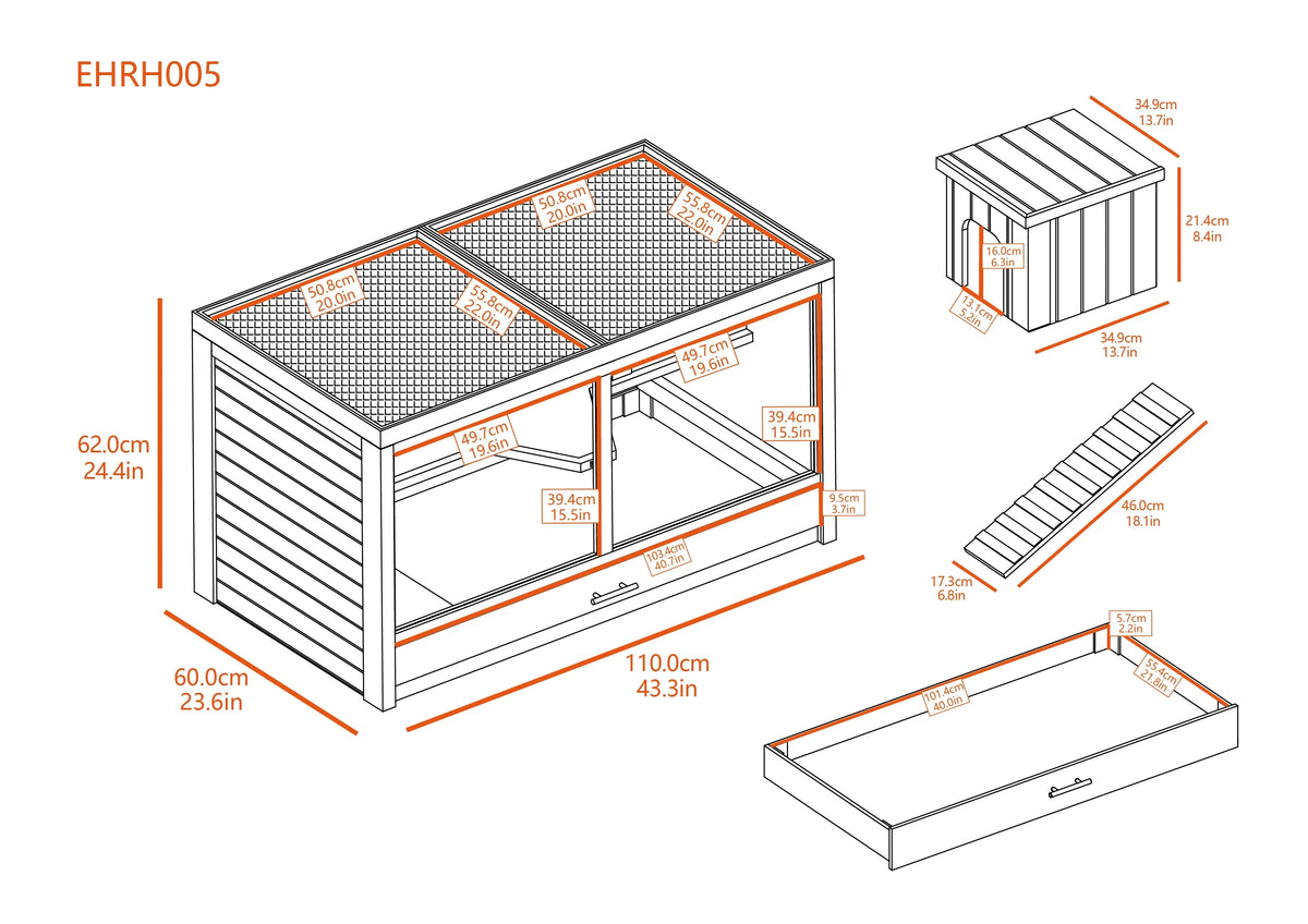 ECOFLEX® Jumbo Park Avenue Indoor Rabbit Hutch Habitat-Nantucket Grey