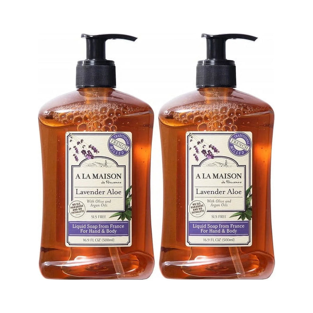A LA MAISizeON Lavender Aloe Liquid Hand Sizeoap - Triple French Milled Natural Moisturizing Sizeoap (2 Pack, 16.9 oz Bottle)