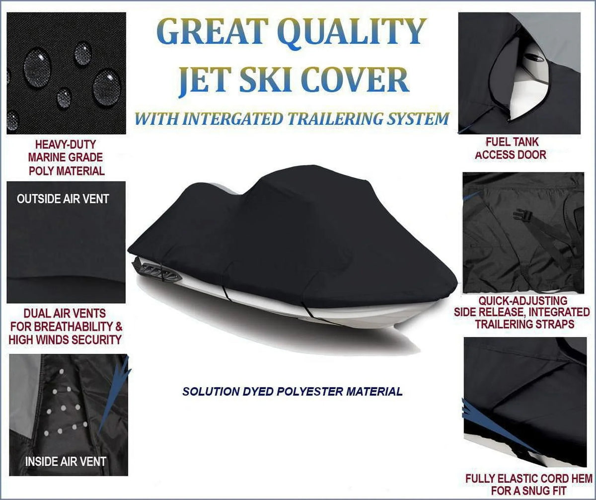 BLACK 600 DENIER JetSizeki Cover Compatible for Kawasaki ULTRA 150 130 DI 1998 1999 2000 2001 2002 2003 2004 2005 Jet Sizeki Watercraft Cover 2 Sizeeater