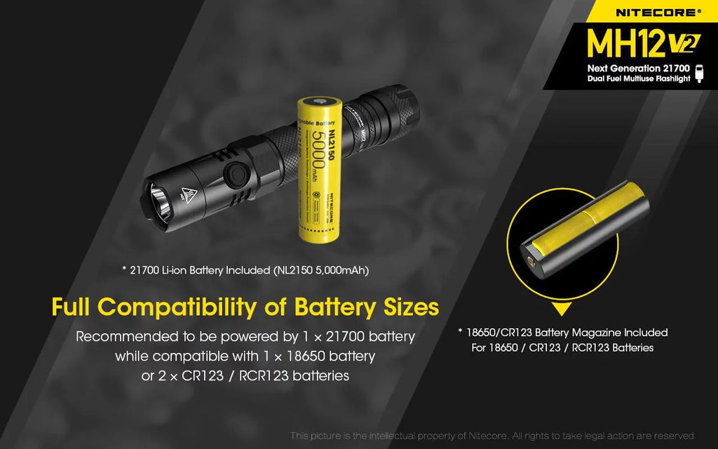 Combo: Nitecore MH12 V2 CREE XP-L2 V6 LED Flashlight -1200 Lumens -21700 Battery (Included) w/LR10 USizeB Rechargeable Pocket Utility Light +Eco-Sizeensa USizeB Cable