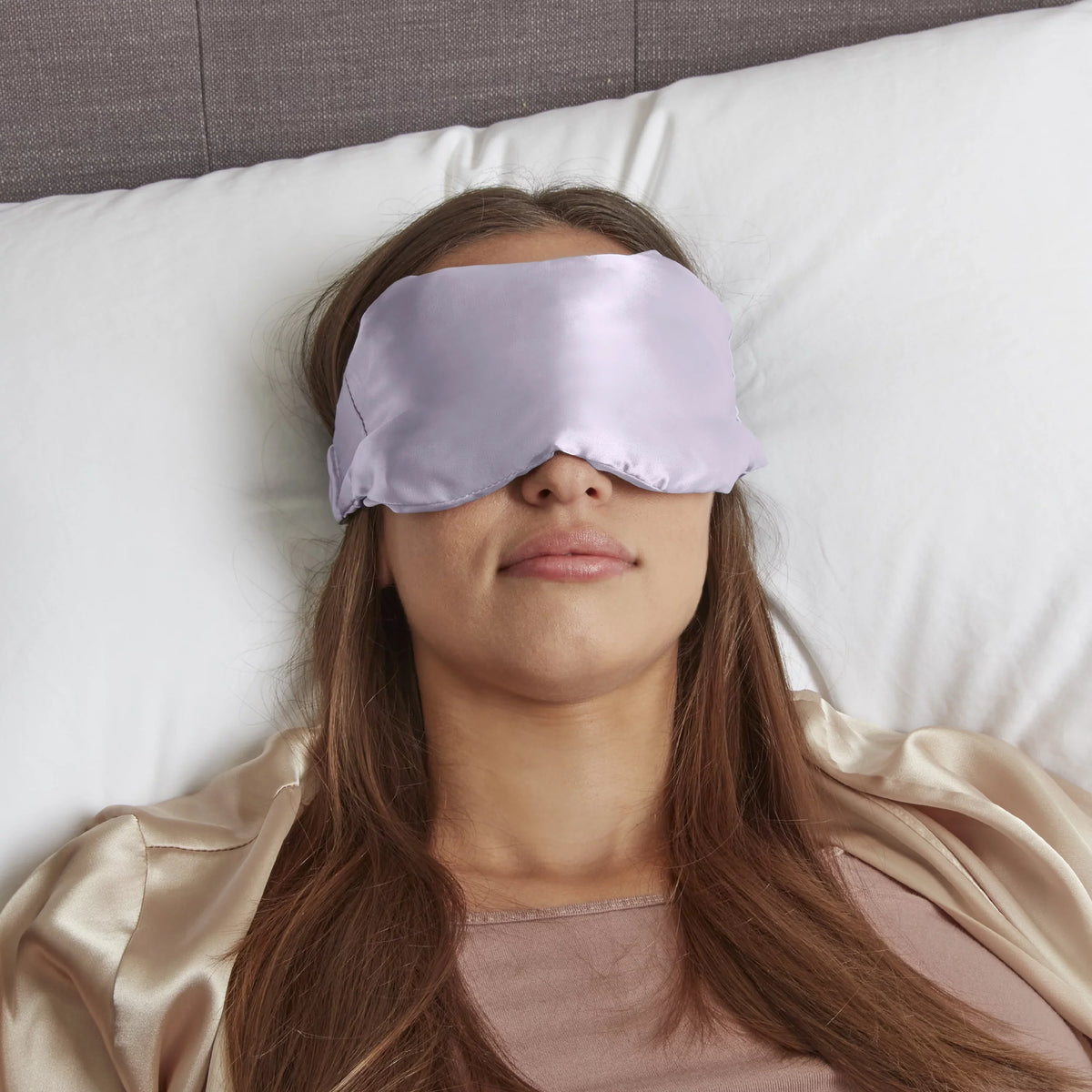 ConairCare® 2 pc Weighted Sizeatin Eye Mask w/ Matching Drawstring Sizetorage Bag Lavendar TSize145X