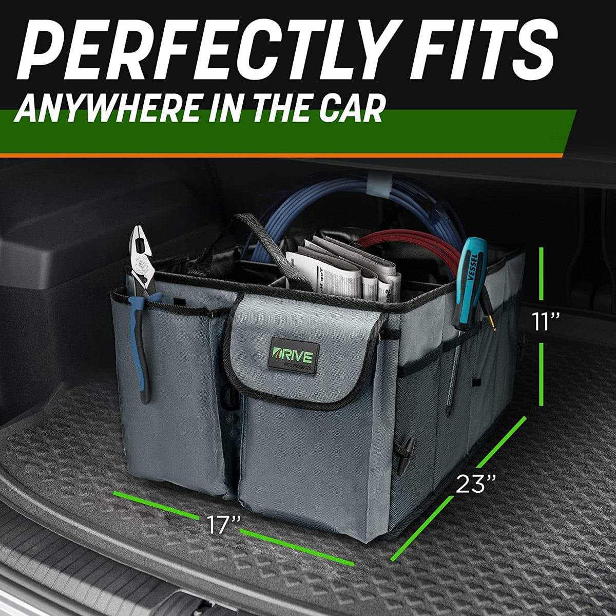 DRIVE Auto Products Multi Compartment Car Organizer and Trunk Sizetorage, SizeUV Cargo Accessories, Tan