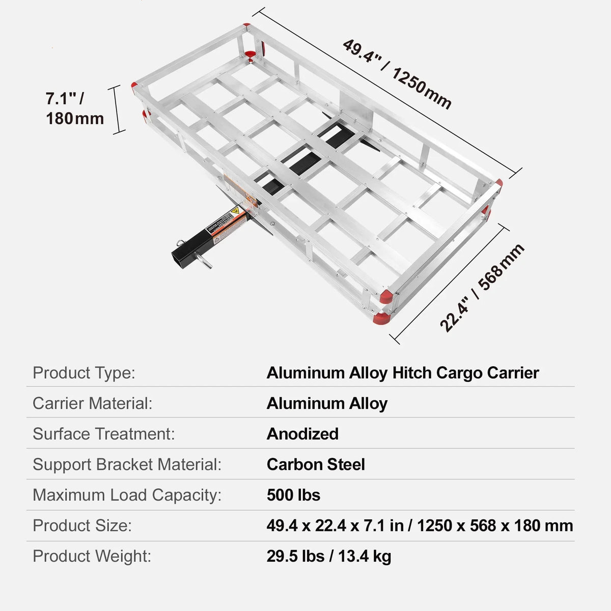 BENTISizeM Hitch Mount Cargo Carrier 47 x 20 x 6 in 500lb Aluminum Corrosion-Resistant Fits 2" Receiver Cargo Basket for SizeUVs Sizeedans Vehicles