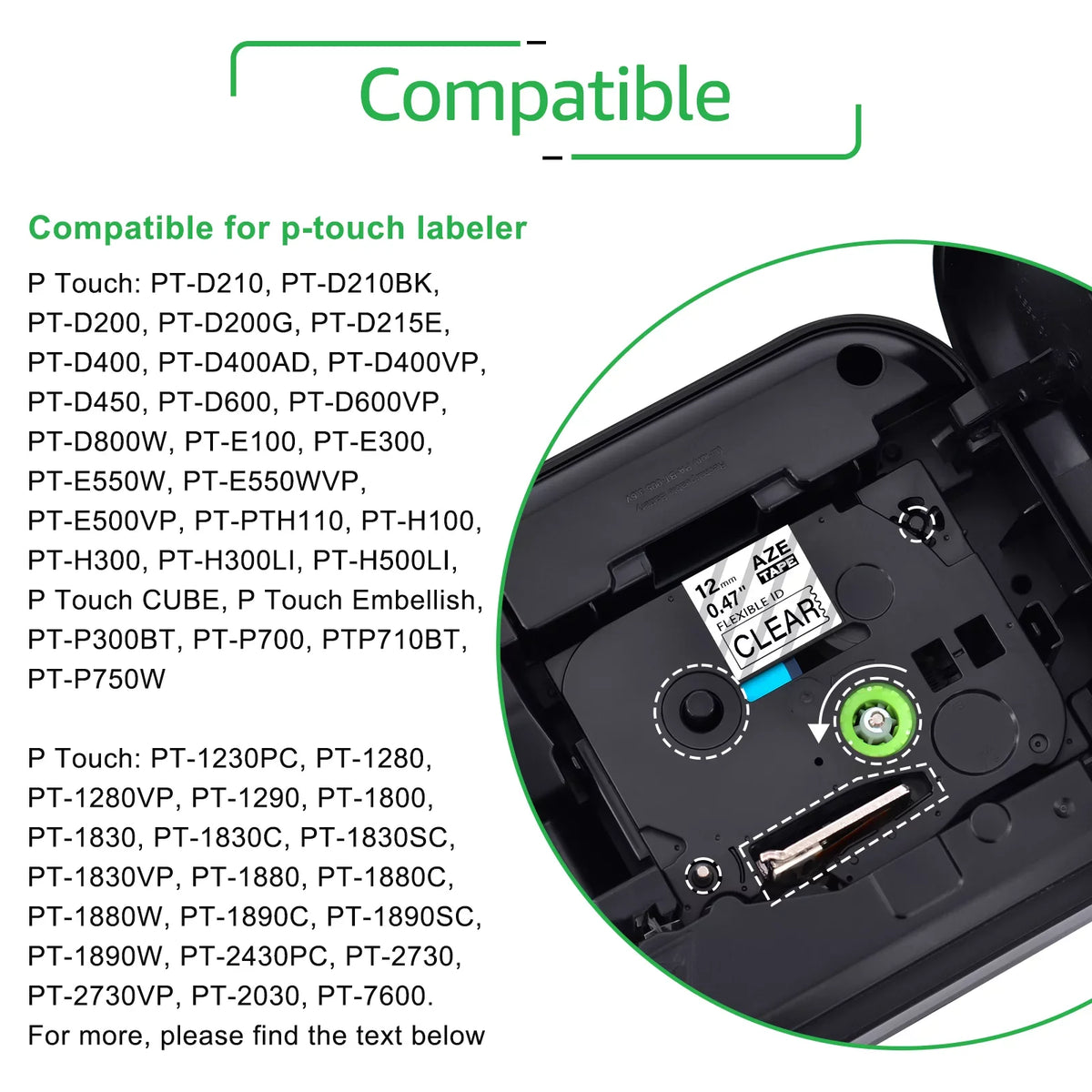 GREENCYCLE 50PK Compatible for Brother P-touch 12mm x 8m Black on Clear TZ TZe TZe-FX131 TZ-FX131 TZe-131 TZ-131 Flexible ID Cable Wire Label Tape