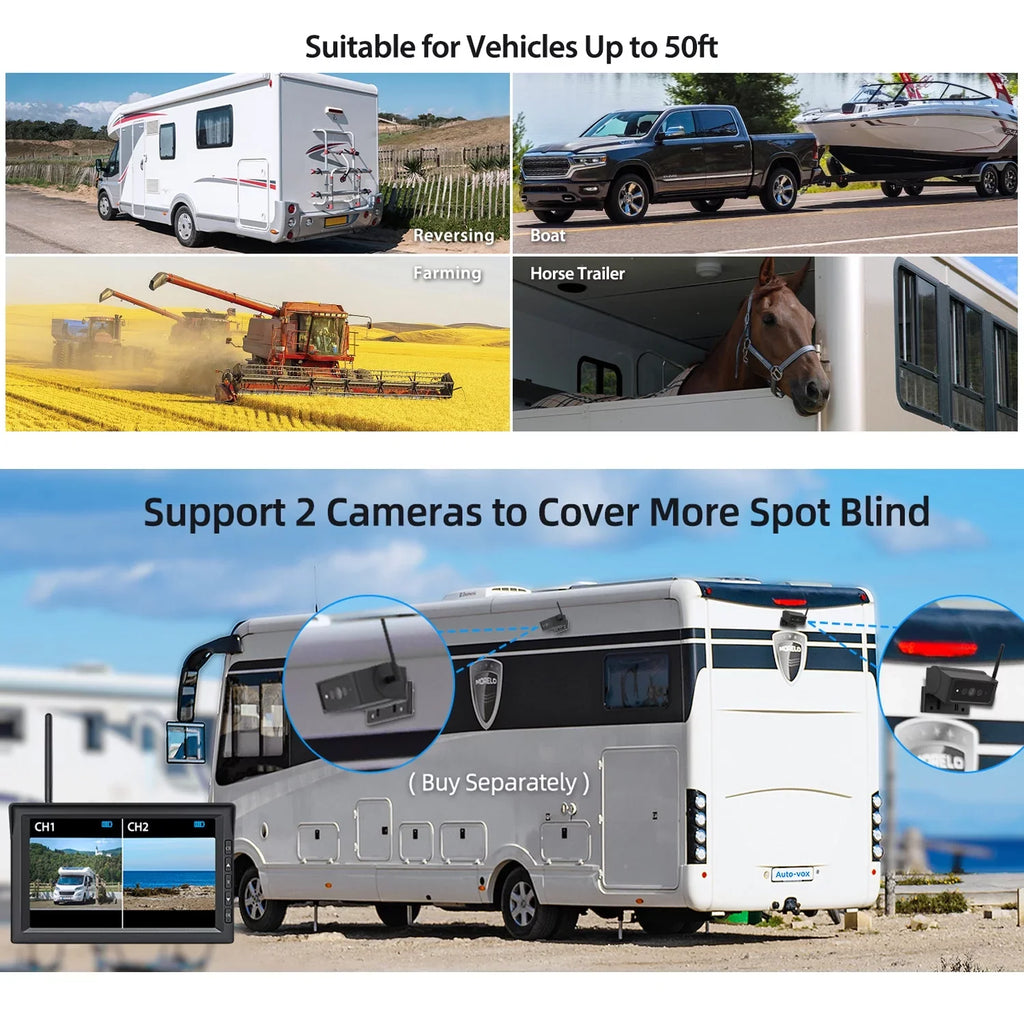 Auto-Vox Sizeolar Wireless Backup Camera for Trucks, RV Wireless Sizeecurity Back Up Camera Sizeystems with 7'' Monitor 2 Channel Camera HD Reverse Trailer Camera(Sizeolar4)