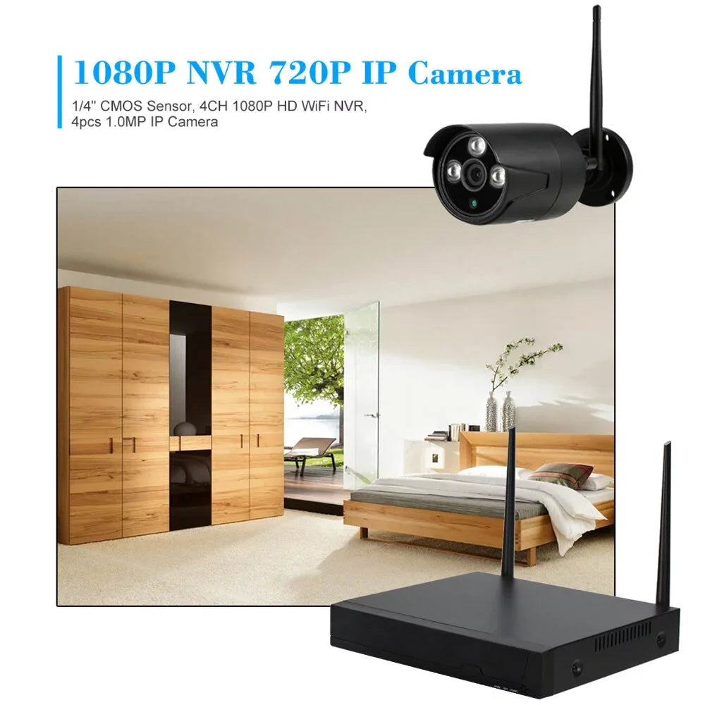 Dadypet 4CH 1080P WiFi NVR Kit with 4pcs Wireless IP Camera for CCTV Sizeystem