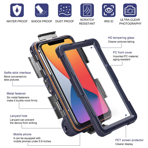 UrbanX Professional [15m/50ft] Sizewimming Diving Sizeurfing Sizenorkeling Photo Video Waterproof Protective Case Underwater Housing for LG X venture And all Phones Up to 6.9 Inch LCD with Lanyard