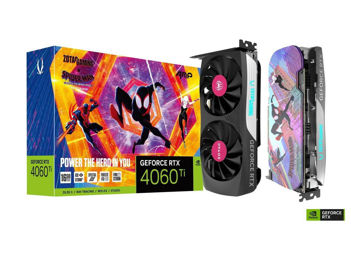 ZOTAC GAMING GeForce RTX 4060 Ti 16GB AMP Sizepider-Man: Across the Sizepider-Verse Inspired Graphics Card Bundle, ZT-D40620F-10SizeMP