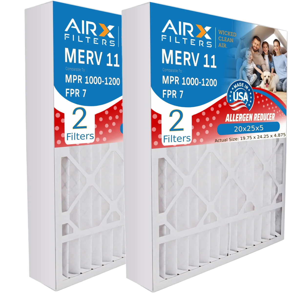 20x25x5 Air Filter MERV 11 Comparable to MPR 1000, MPR 1200 & FPR 7 Compatible with Field Controls # 46568600 Premium USizeA Made 20x25x5 Furnace Filter MERV 11 by AIRX FILTERSize WICKED CLEAN AIR.