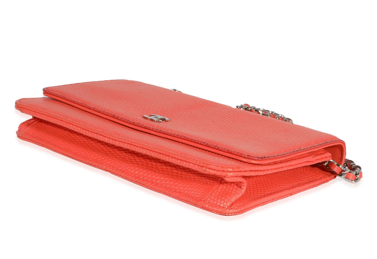 Chanel Coral Lizard Wallet On Chain Pre-Owned