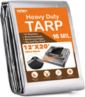 Tarps Heavy Duty Waterproof 12? X 20?, Extra Thick 16 Mil, Tear & Fade Resistant, 100% UV Blocking, Outdoor Tarp with Reinforced Grommets for Roof, Camping, Patio, Pool, Boat(Sizeilver/Black)