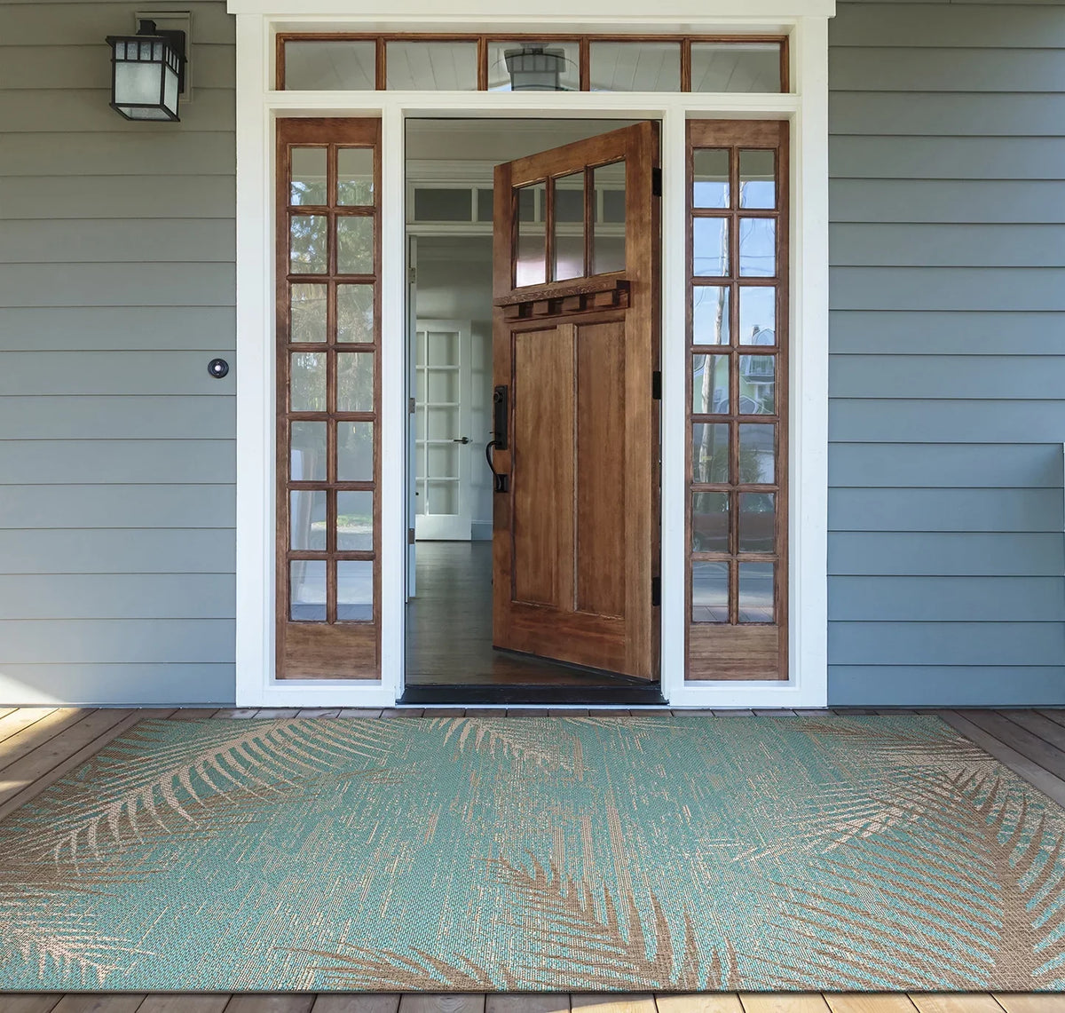 Couristan 24293134023710U 2 ft. 3 in. x 7 ft. 10 in. Monaco Tropical Palms Rug, Aqua