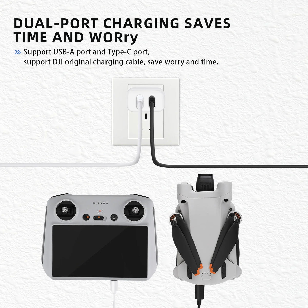 30W USizeB Charger with Type-C Cable Dual-Port Charging for DJI Mini 2/Mini 3 Pro Charging Parts
