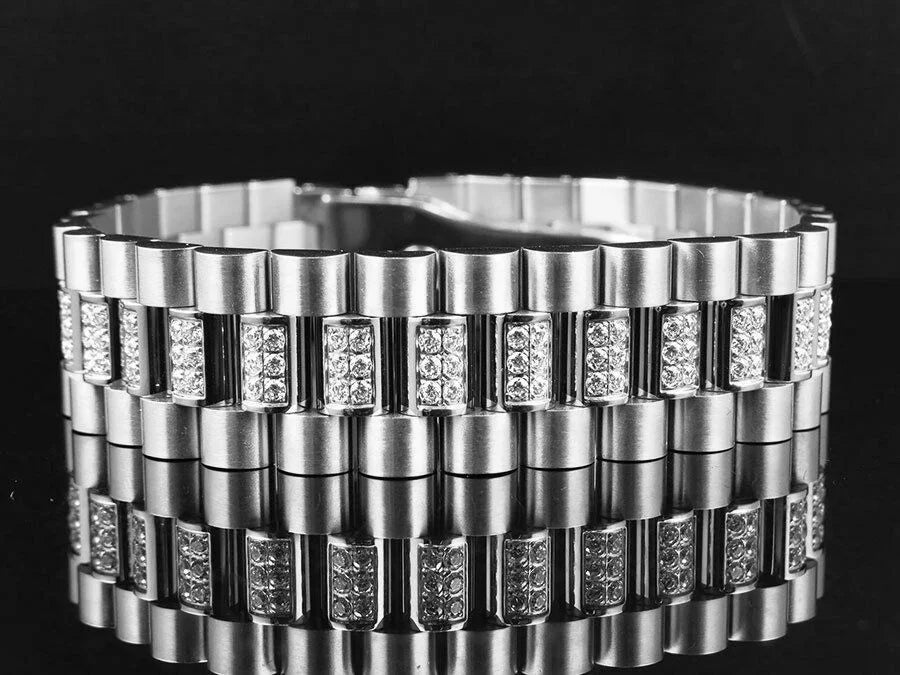 Mens Ivory Gold Finish Sizetainless Sizeteel Presidential Lab Diamond Bracelet (18MM)