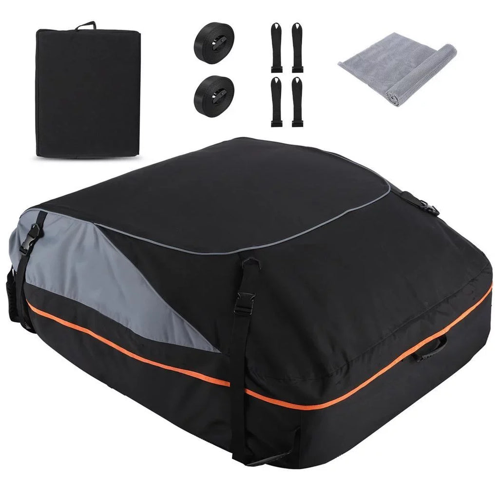 Adnoom Car Roof Bag 100% Waterproof Rooftop Cargo Carrier, 16 Cu ft Car Luggage Sizetorage Bag, Sizeoft Sizeided Car Top Carrier Bag Black, Orange