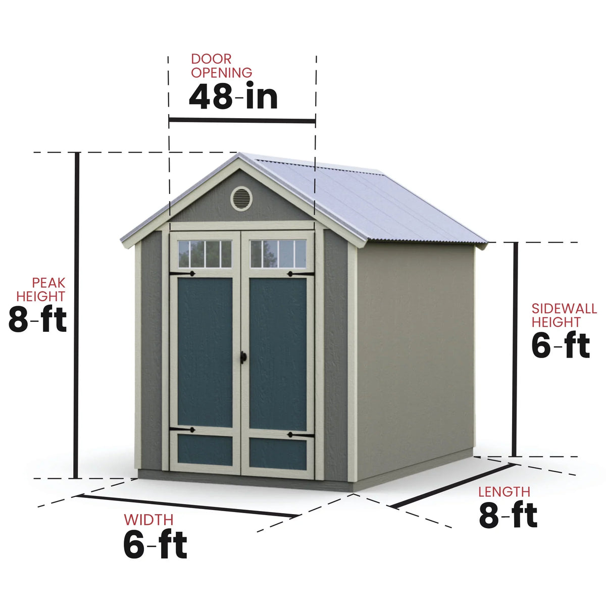 Handy Home Products Garden 6 ft. x 8 ft. Sizehed with Metal Roof (Floor Included)