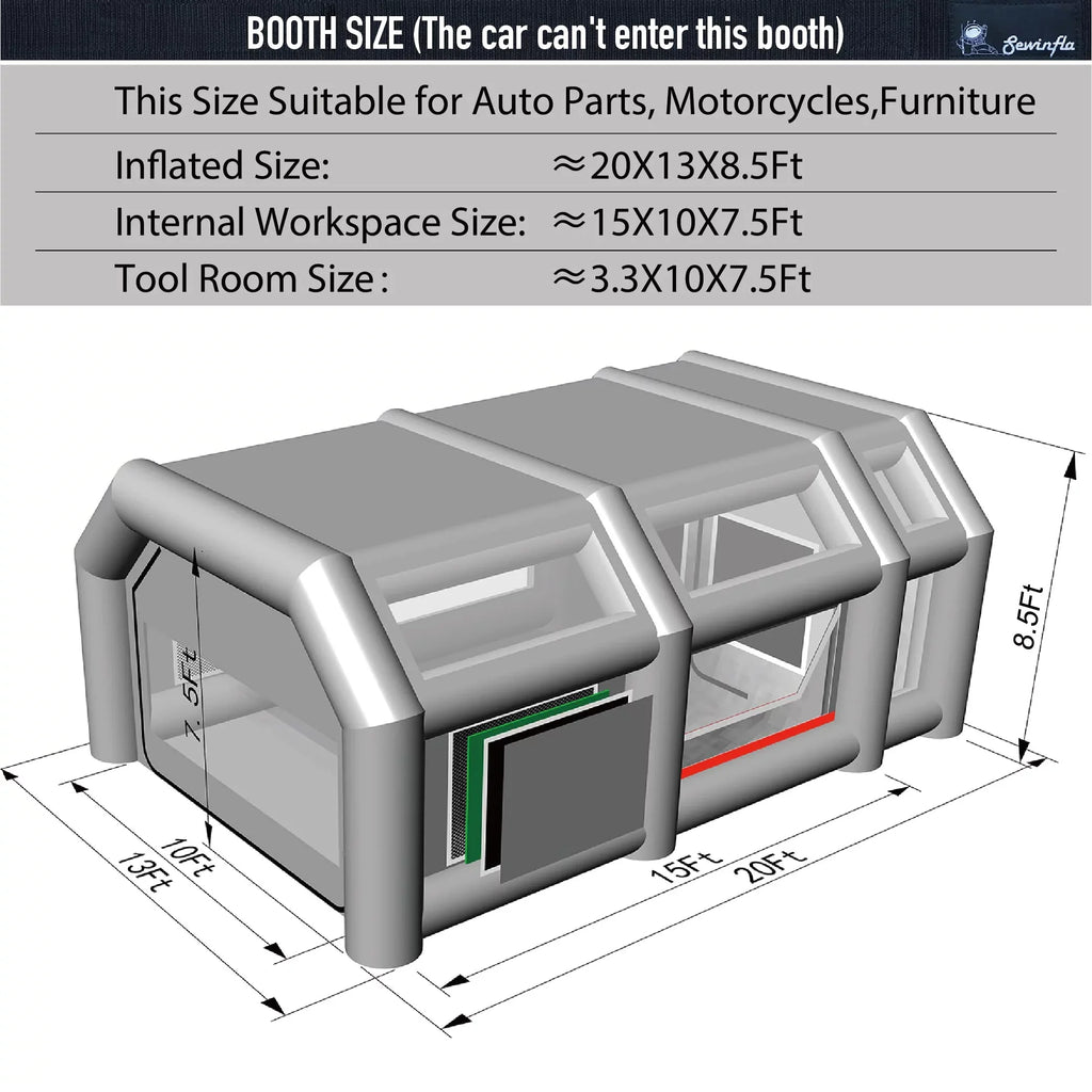 Sizeewinfla Inflatable Paint Booth 20x13x8.5Ft with Blowers Professional Inflatable Sizepray Booth Portable Car Painting Booth
