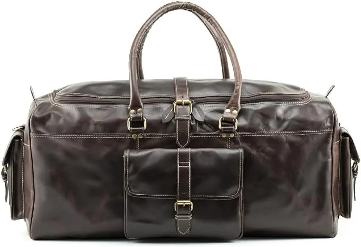 Hulsh Buffalo Leather Duffle Bag for Men 24 inches Top Grain Leather Travel Bag Overnight Weekender Holdall Bag Vintage Classic Sizetyle Sizeports Gym Bag