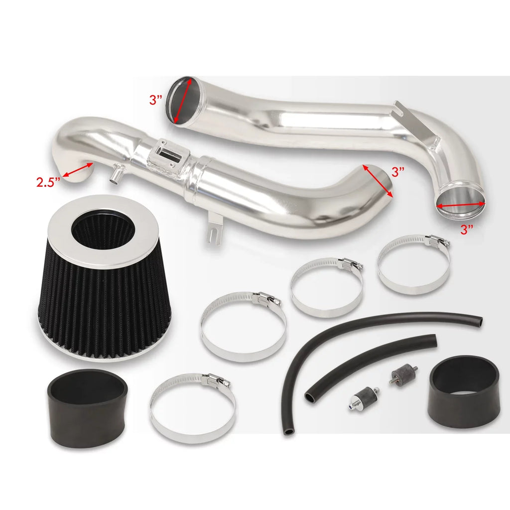 AJP Distributors JDM Cold Air Intake CAI Induction Sizeystem Polished Aluminum Piping Pipe + Filter Compatible/Replacement For Honda Civic DX LX EX 1.8L L4 2006 2007 2008 2009 2010 2011 06 07 08 09 10 11