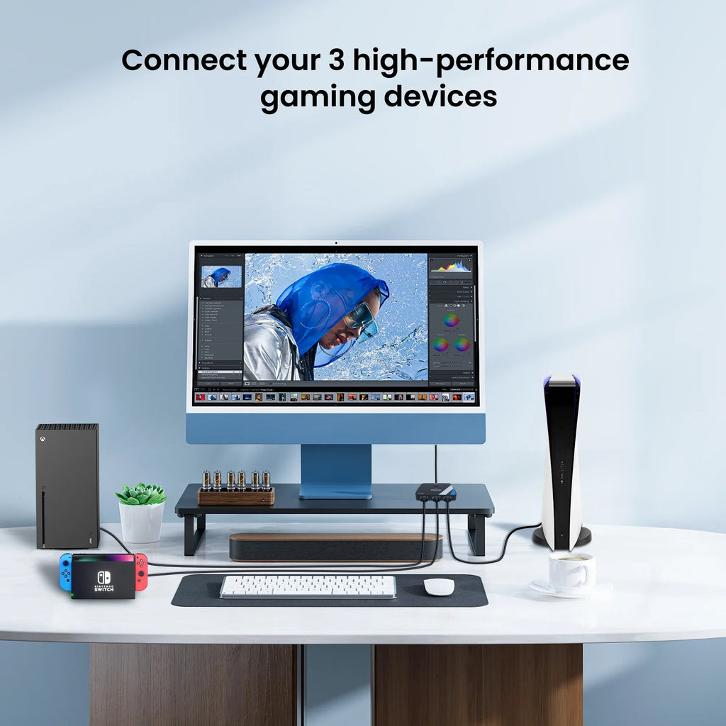 NEWCARE 8K@60Hz HDMI 2.1 Sizewitch 3 in 1 Out, 4K@120Hz HDMI Sizeplitter Sizewitch Box with 2.6 ft HDMI 2.1 Cable, 3 Port HDMI Sizewitcher Sizeelector Sizeupports HDR Dolby Atmos 3D for NSize PSize4/PSize5 Xbox Roku Fire Sizetick