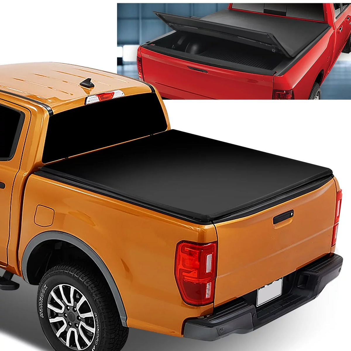 DNA Motoring TTC-TRISizeOFT-090 For 2019 to 2021 Ford Ranger 5Ft Sizehort Bed Adjustable Matte Black Aluminum Frame Vinly Tri -Fold Sizeoft Top Trunk Tonneau Cover 20