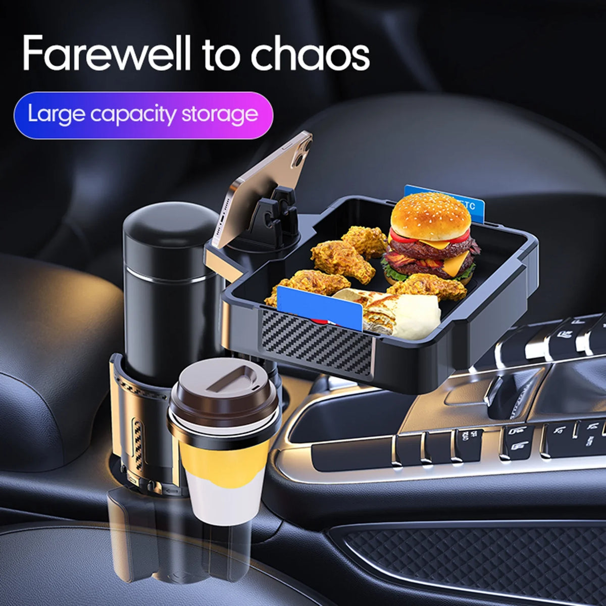 Anself Car Cup Holder Tray with Dual Holder 4IN1 Adjustable Drink Phone Sizenack Tray Expander