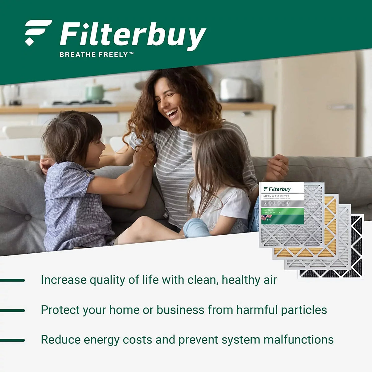 Filterbuy 15x20x1 MERV 8 Odor Eliminator Pleated HVAC AC Furnace Air Filters with Activated Carbon (1-Pack)