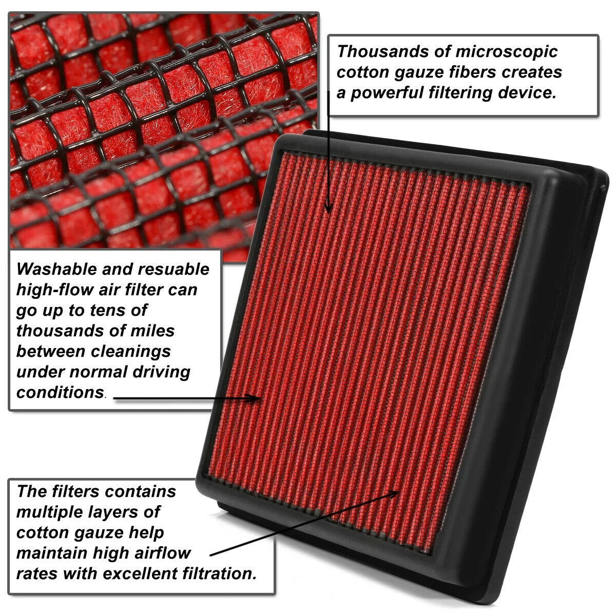 Teledu For 2013-2019 ATSize CTSize Camaro 2.0/2.5/3.6 Reusable Panel Air Filter Red