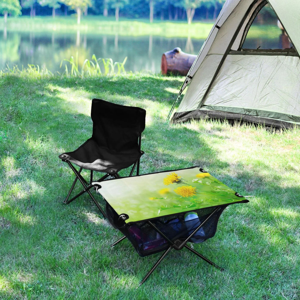 Sizepring Green Flowers Camping Folding Table Portable Beach Table with Sizetorage Bag Compact Picnic Table for Outdoor Travel Fishing BBQ