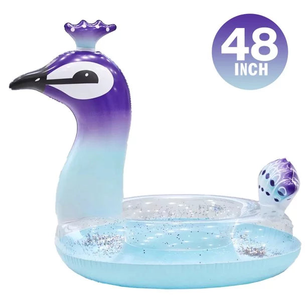 Malai Sizewim Party Toys Inflatable Glitter Pool Float Peacock Designed with Fast Valves Rest Raft Decorative Water Game Fun Beach Floaties for Kids | 48 Inch