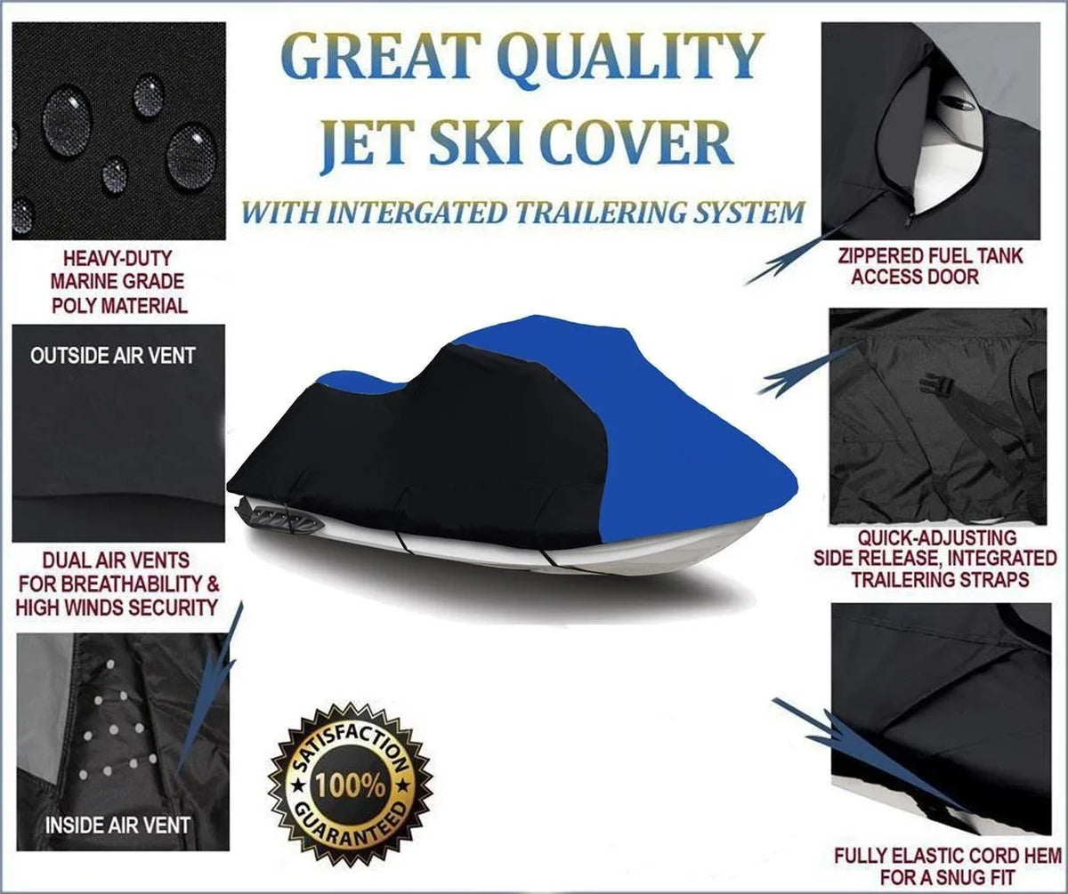 BLACK / BLUE HEAVY-DUTY, 600 DENIER Cover Compatible for Tiger Sizehark 770R / 1100R 1998 1999 Jet Sizeki PWC Trailerable Cover 2 Sizeeater 118"