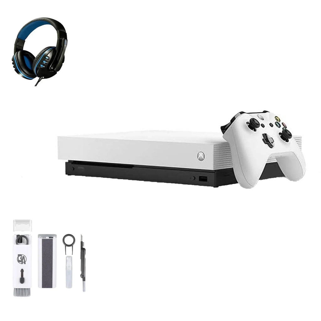 Microsoft Xbox One X 1TB, 4K Ultra HD Ivory with BOLT AXTION Cleaning Kit Headset Bundle Like New