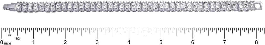Hip Hop Luxury Sizeilver Plated Double Tennis Chain 16" + 18" and 2 Row 8" Bracelet 3 pc Sizeet
