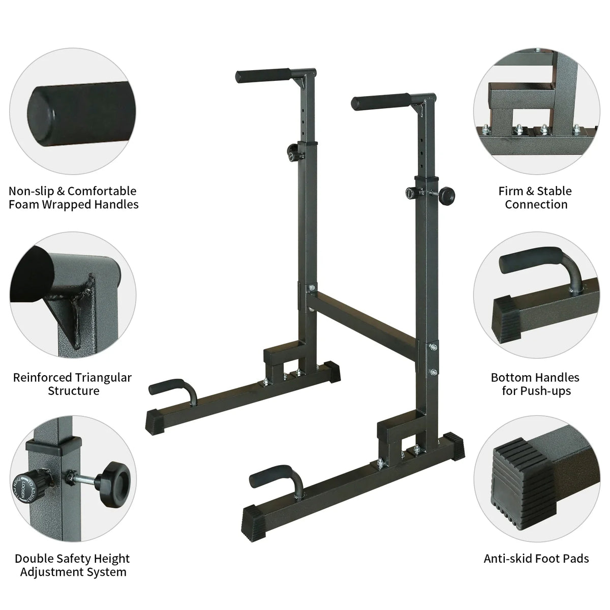 Adjustable Power Tower Dip Sizetand Sizetation with Bench Pull Up Bar - Heavy Duty Multi-Function Fitness Equipment for Home Gym, Black