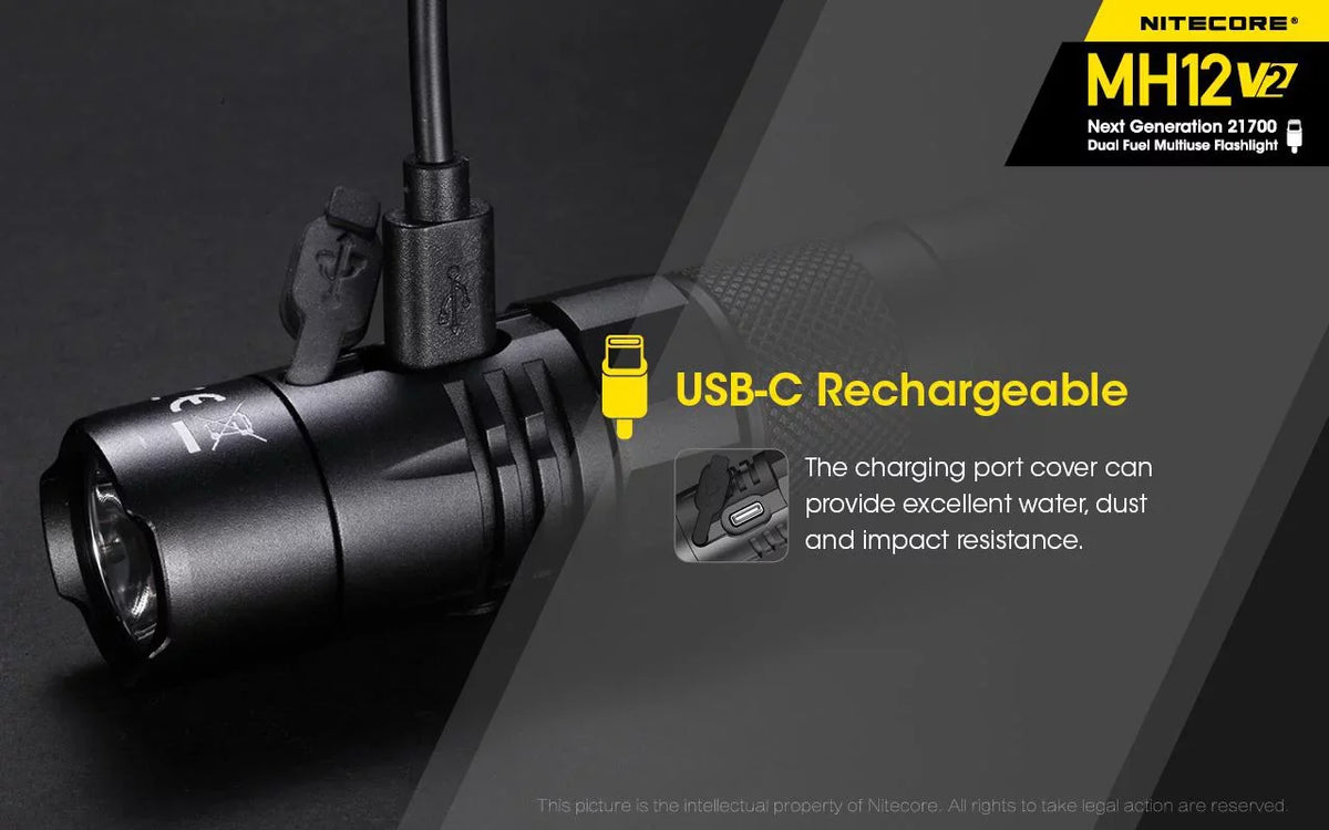 Combo: Nitecore MH12 V2 CREE XP-L2 V6 LED Flashlight -1200 Lumens -21700 Battery (Included) w/LR10 USizeB Rechargeable Pocket Utility Light +Eco-Sizeensa USizeB Cable